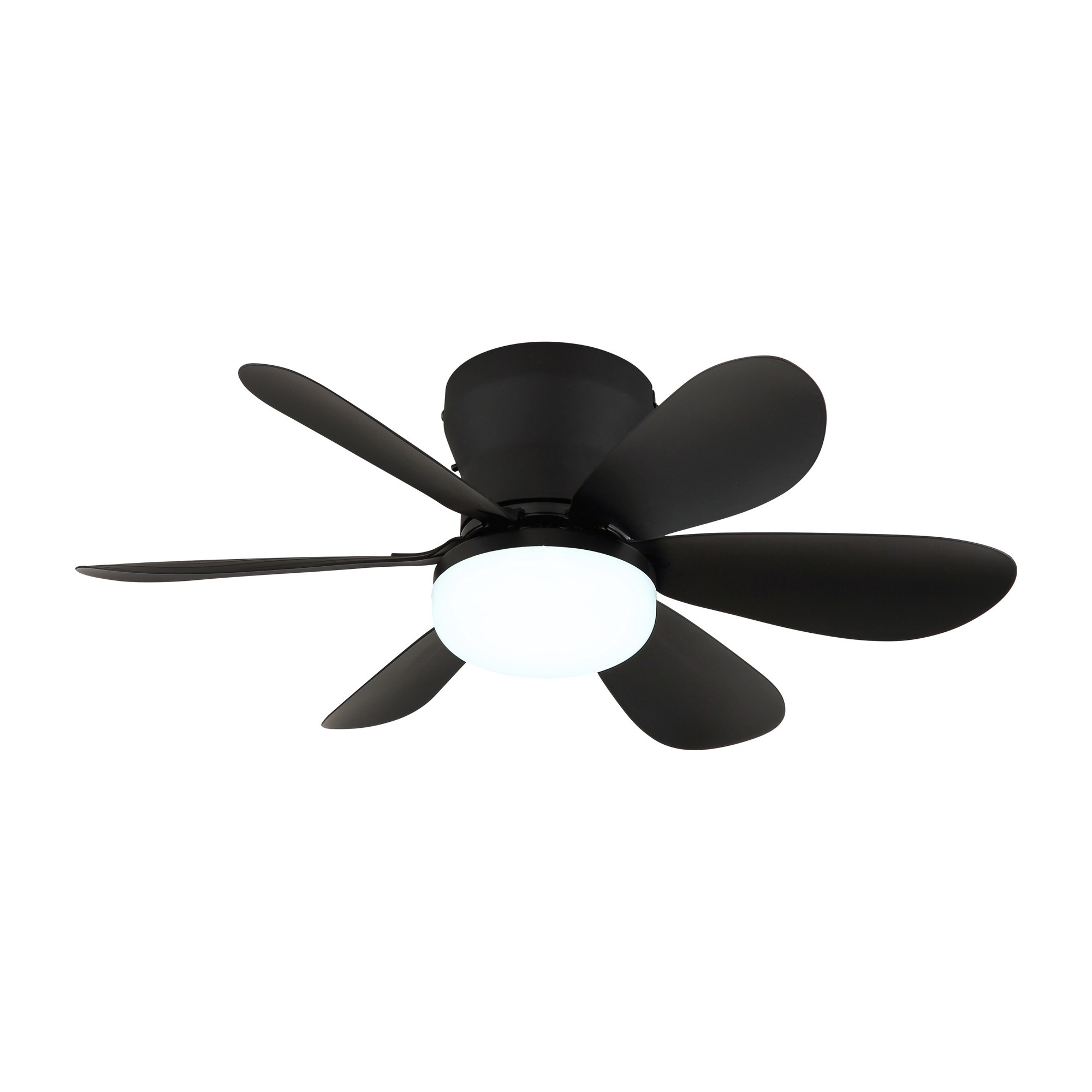 Ventilateur de plafond noir avec lumière LED et télécommande Ø 51 cm ventilateur plafond 51 cm noir à six pales avec lumière LED, lumière LED blanc du jour, fond blanc