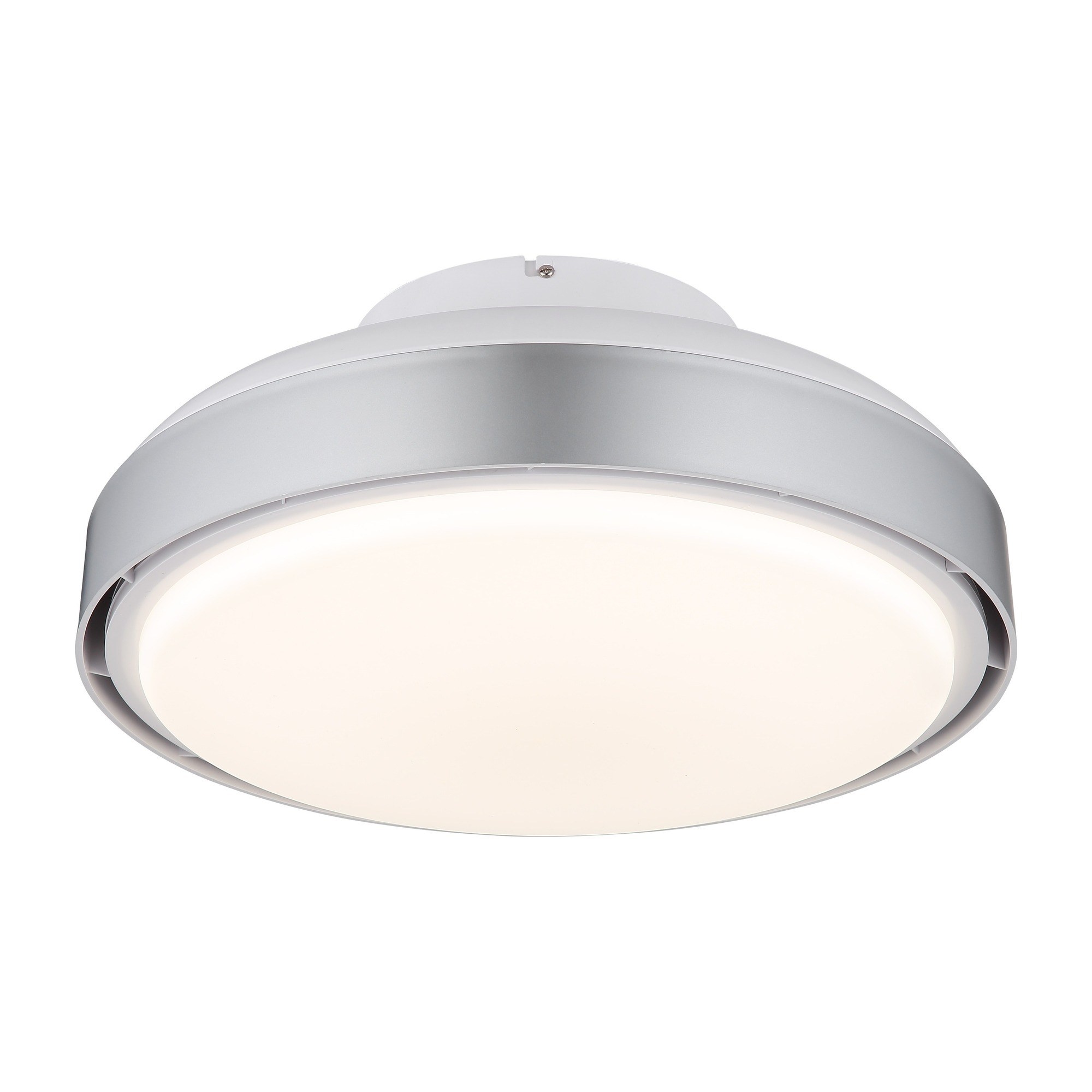 Ventilateur de plafond blanc 45 cm avec LED et télécommande radio ventilateur plafond blanc 45 cm bandeau argent mat sur fond blanc