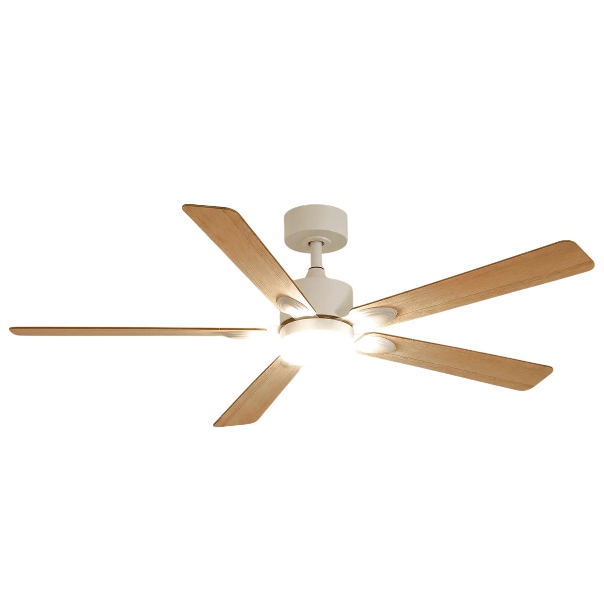 Ventilateur de Plafond Mistral en Bois avec Éclairage LED Ø141cm par Atelier Loupiote ventilateur plafond mistral bois éclairage LED 141 cm, 5 pales en bois, fond blanc