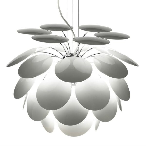 Suspension Discocó Ø132cm avec abat-jour 35 pétales en abs laqués par Christophe Mathieu - Marset