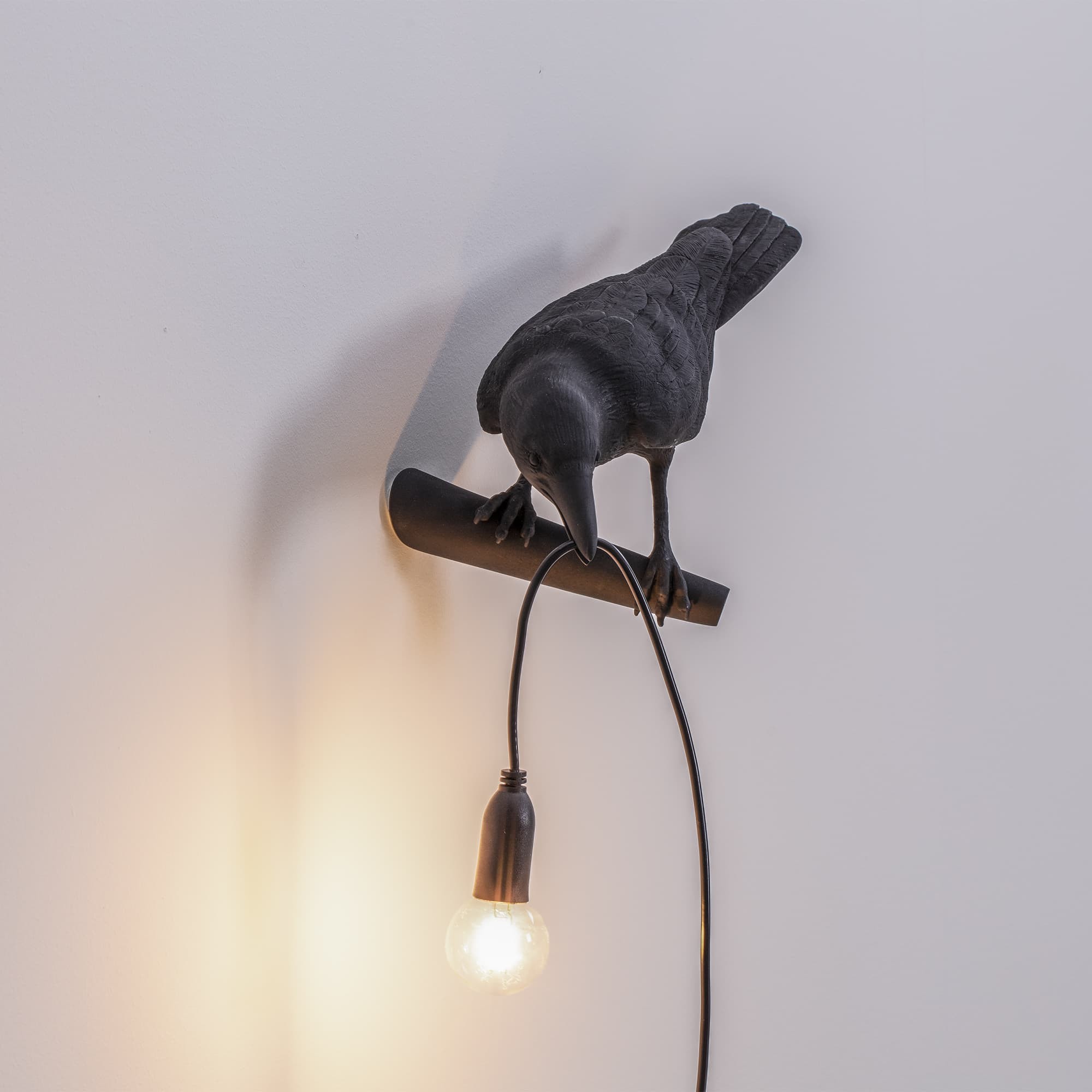 Applique murale Bird Lamp Looking en forme d'oiseau en résine noir par Seletti Applique murale Bird Lamp Looking en forme d'oiseau en résine noir par Seletti