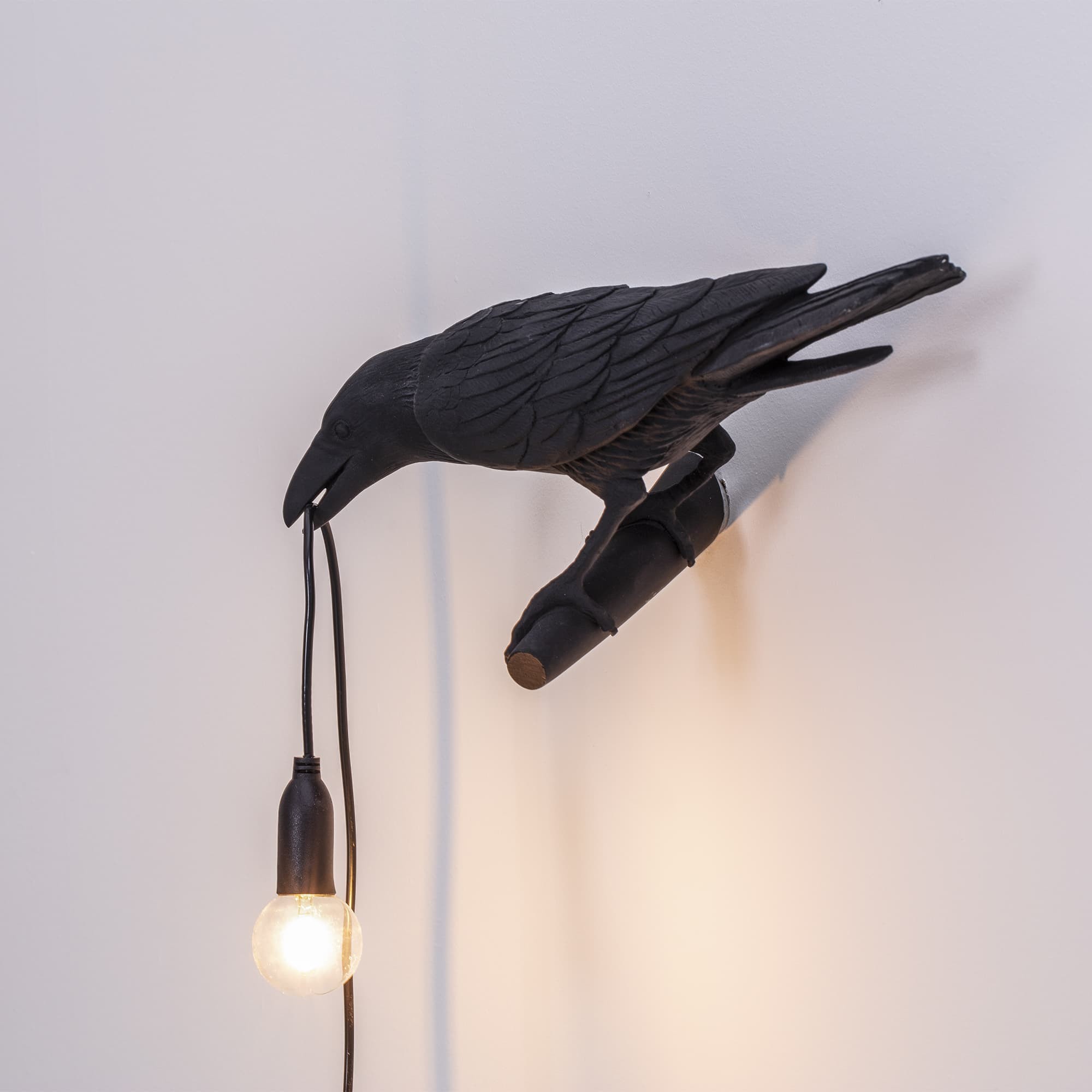 Applique murale Bird Lamp Looking en forme d'oiseau en résine noir par Seletti Applique murale Bird Lamp Looking en forme d'oiseau en résine noir par Seletti