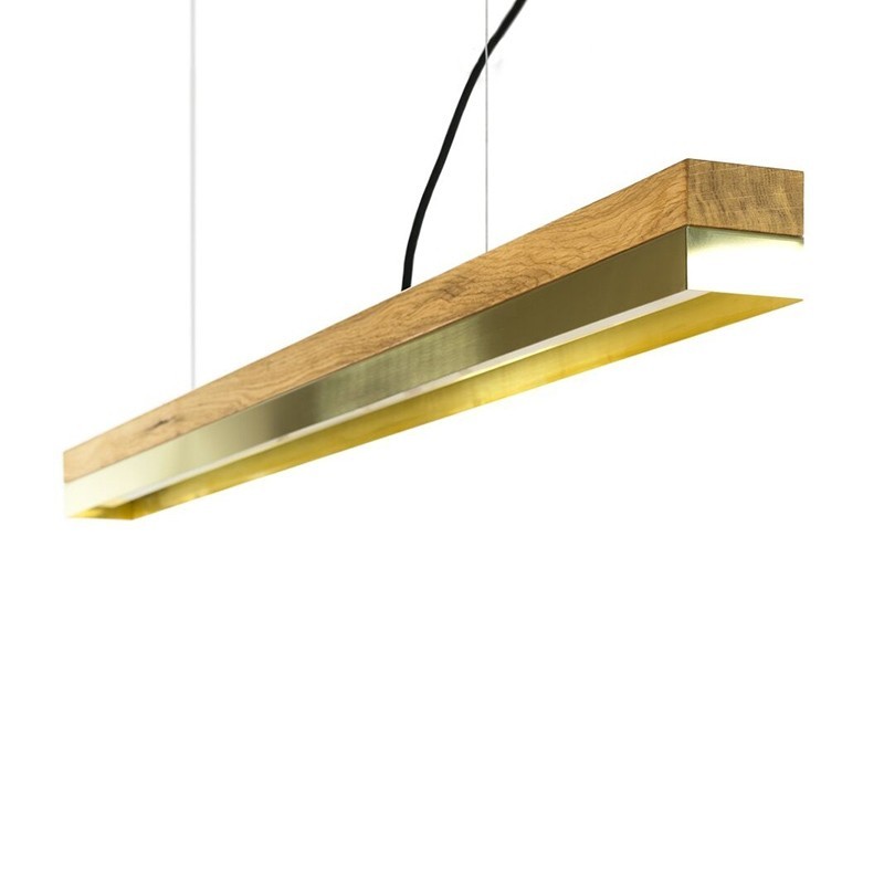Suspension Design C1o Rectangular 122 cm bois en chêne massif et laiton par Gant Light
