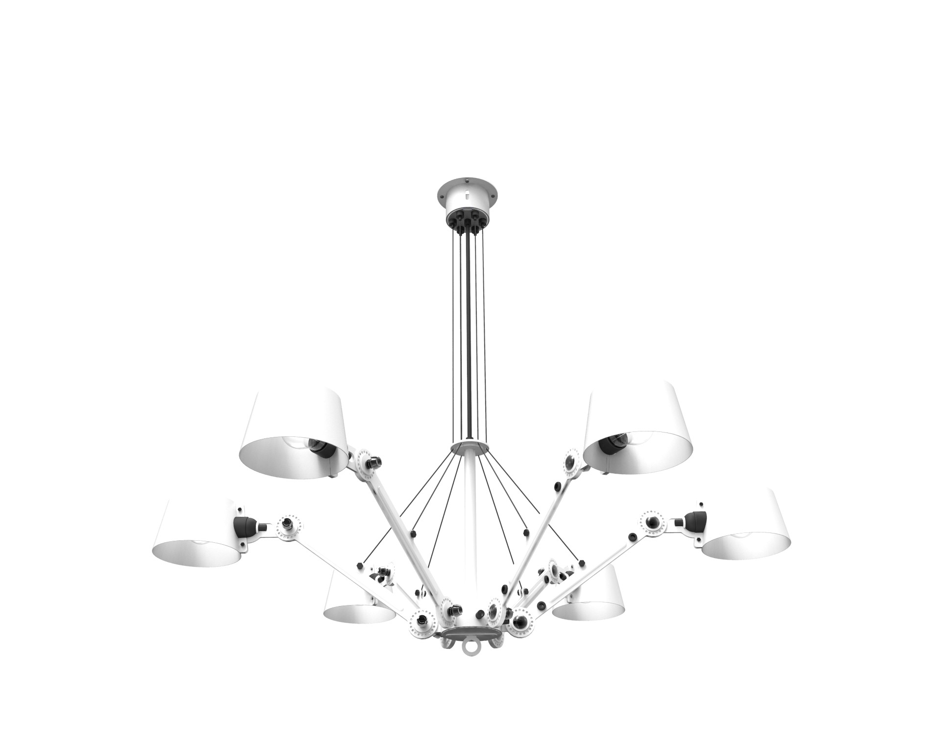 Chandelier Bolt avec 6 bras articulés au design industriel par Anton de Groof X Tonone Chandelier Bolt avec 6 bras articulés au design industriel par Anton de Groof X Tonone