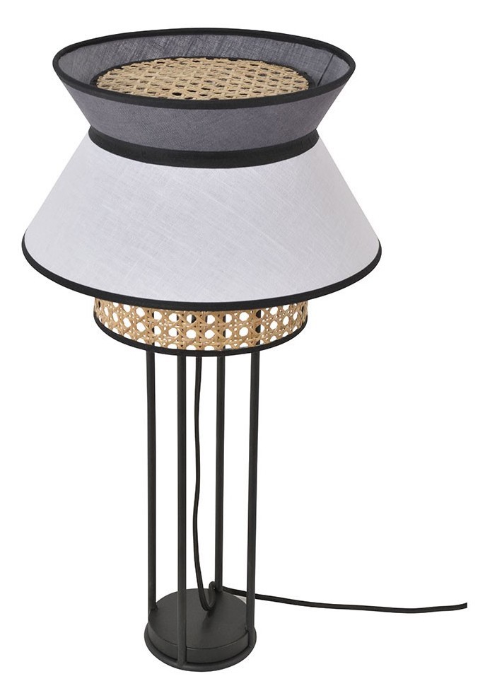 Lampe à poser Singapour Blanc / Anthracite en cannage & lin Naturel par Market Set