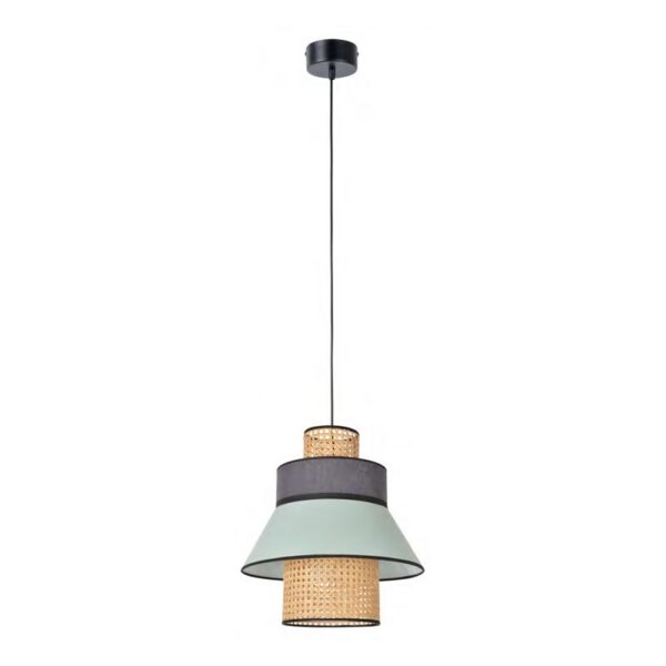 Suspension Mini Singapour GM Ø30cm Amande/anthracite en cannage & lin Naturel par Market Set