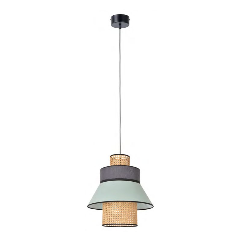 Suspension Mini Singapour GM Ø30cm Amande/anthracite en cannage & lin Naturel par Market Set