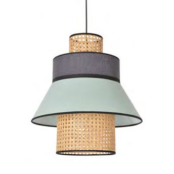 Suspension Mini Singapour GM Ø30cm Amande/anthracite en cannage & lin Naturel par Market Set
