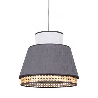 Suspension Mini Singapour MM Ø30cm Anthracite/blanc en cannage & lin Naturel par Market Set