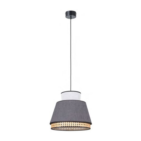 Suspension Mini Singapour MM Ø30cm Anthracite/blanc en cannage & lin Naturel par Market Set