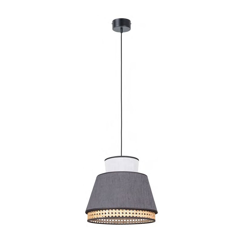 Suspension Mini Singapour MM Ø30cm Anthracite/blanc en cannage & lin Naturel par Market Set