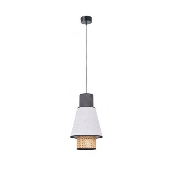 Suspension Mini Singapour PM Ø22cm Blanc/anthracite en cannage & lin Naturel par Market Set