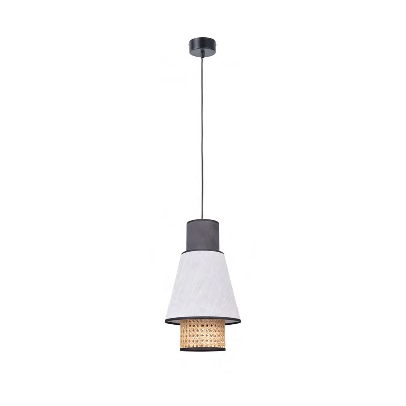 Suspension Mini Singapour PM Ø22cm Blanc/anthracite en cannage & lin Naturel par Market Set