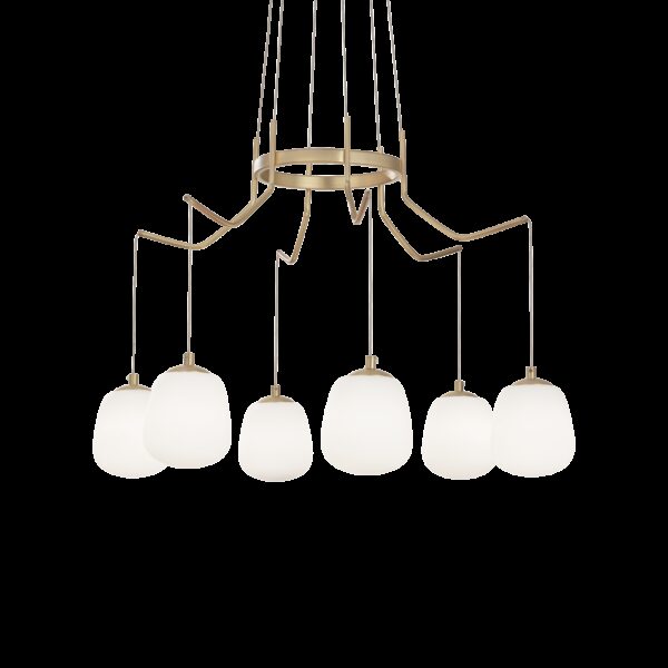 Suspension Champs Elysées 6 lampes avec abat-jour en verre au design chic