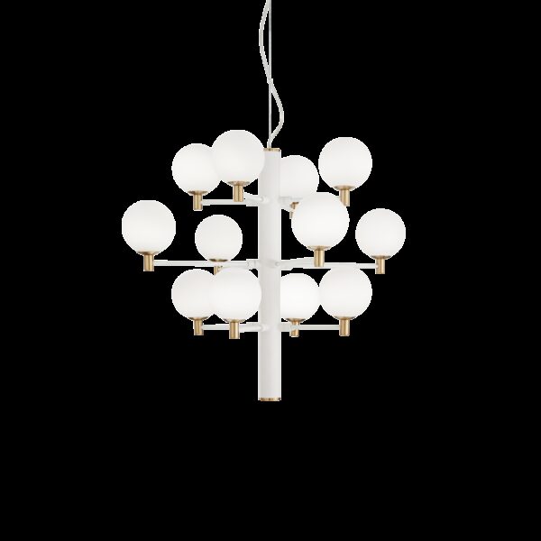 Suspension Republique 12 lampes avec abat-jour en verre au design chic