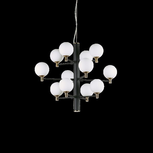 Suspension Republique 12 lampes avec abat-jour en verre au design chic