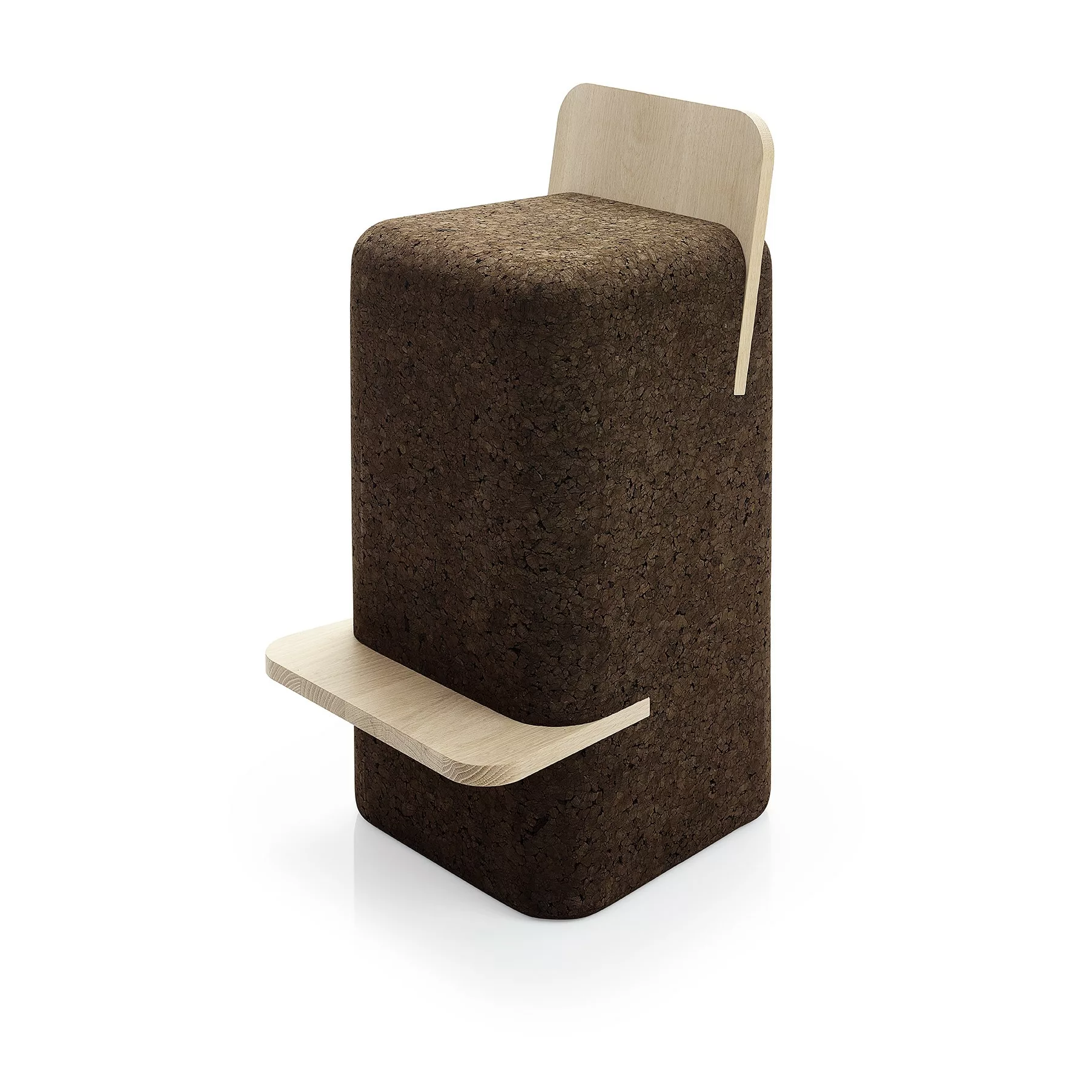 Tabouret haut design original Cut stool en liège noir et bois