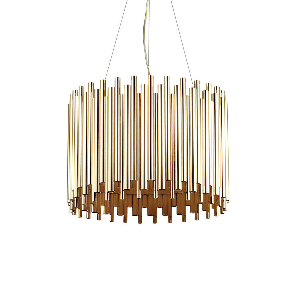 Suspension Luxioso avec abat-jour en tuyaux métalliques au design chic