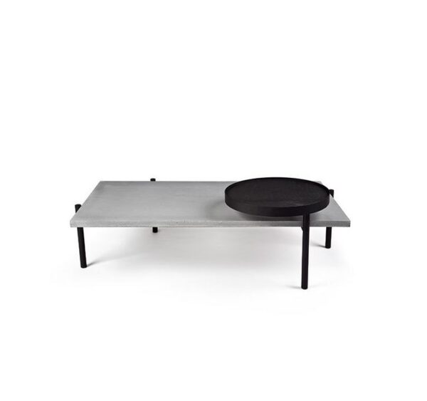Table basse Twist avec plateau en béton et piètement métal laqué noir au style industriel par Lyon Beton