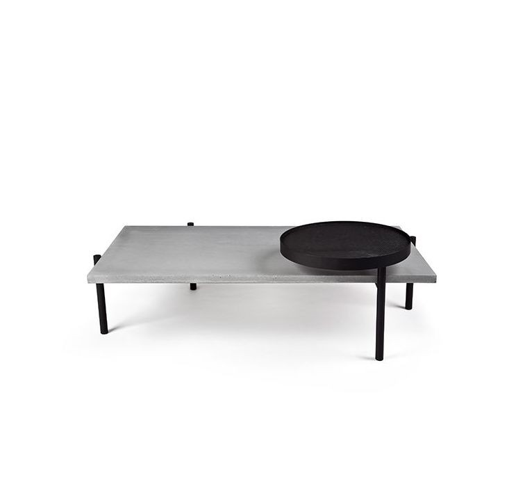 Table basse Twist avec plateau en béton et piètement métal laqué noir au style industriel par Lyon Beton