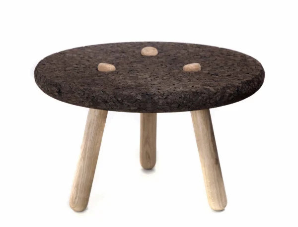 Table basse design ROLHA en liège noir et bois