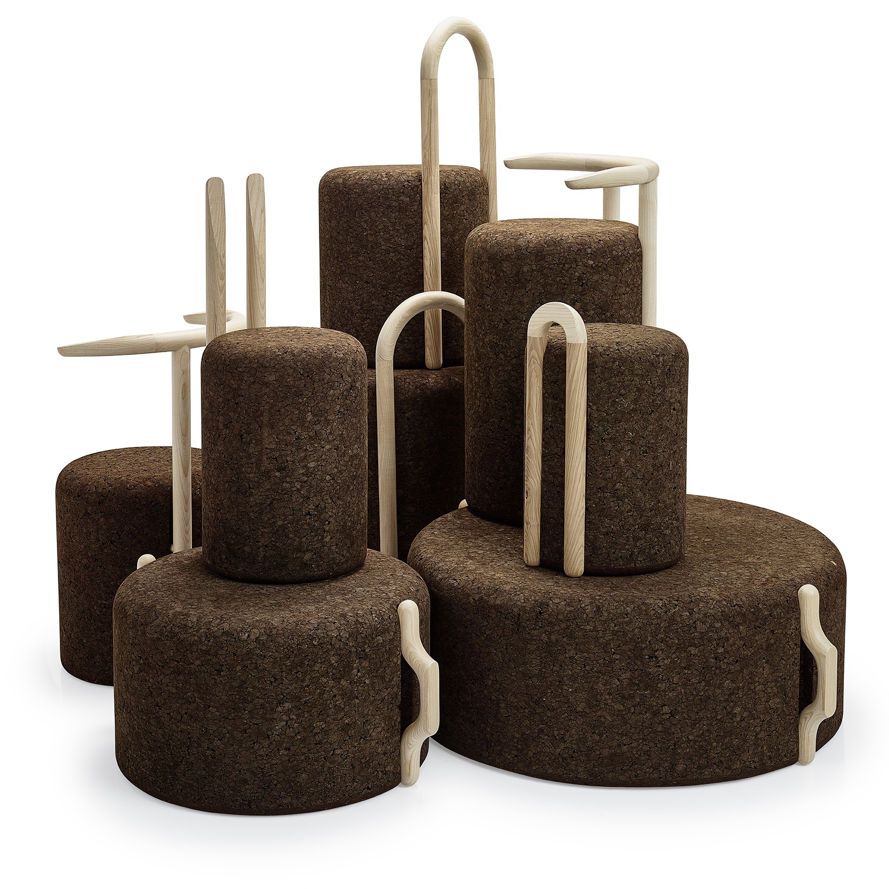 Tabouret design Omega Stool en liège noir naturel et bois Tabouret design Omega Stool en liège noir naturel et bois