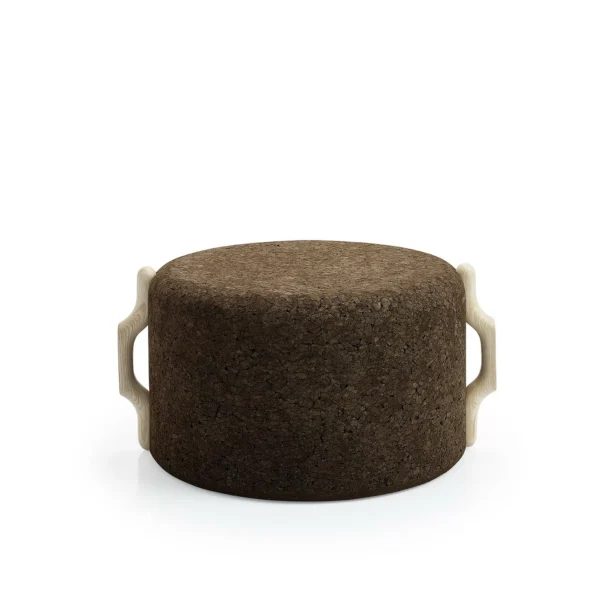 Tabouret design Omega Stool 7 en liège noir naturel et bois