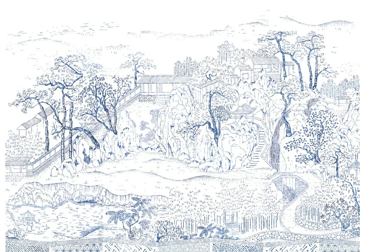 Papier peint design intissé Coromandel Indigo prêt-à-poser by Frédéric Bonnin