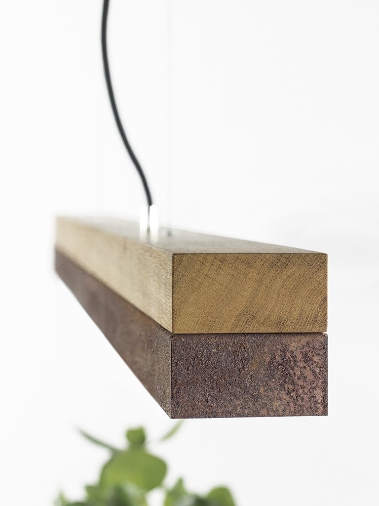 Suspension Design C1o Rectangular bois en chêne massif et acier rouillé