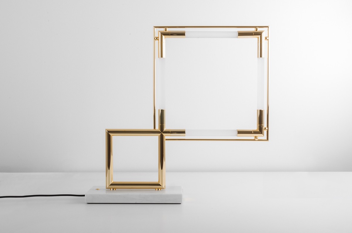 Lampe Jacques Adnet Or – Lampe de Table Quadro Gold (Édition Limitée) Lampe de table Quadro Led Limited Edition Gold par Jacques Adnet pour Lumen center Italia