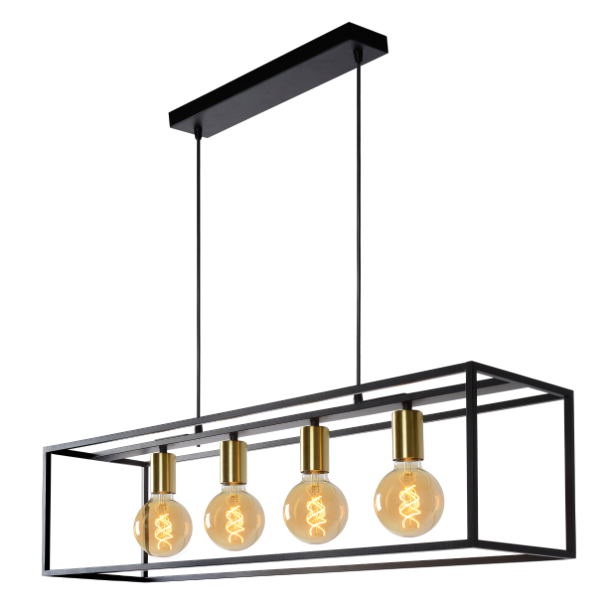 Suspension 4 lumières Edra en métal et laiton au design industriel Suspension 4 lumières Edra en métal et laiton au design industriel