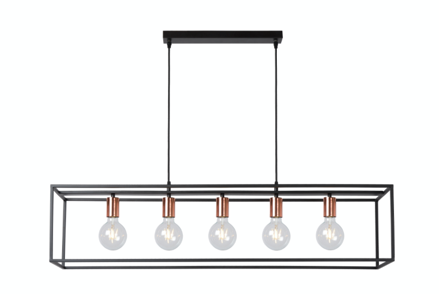 Suspension 5 lumières Erida en métal et laiton au design industriel