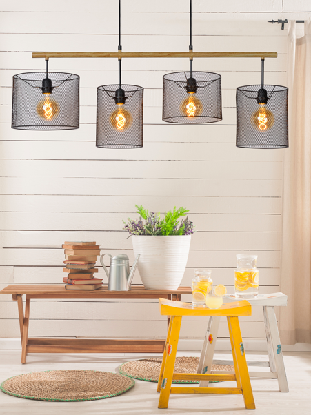 Suspension Parker en métal et bois au design industriel