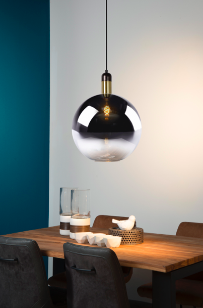 Suspension Arena Ø40cm en verre fumé et laiton