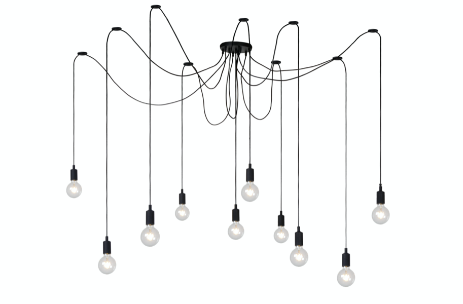 Suspension 10 lumières Tentacle noire en silicone et PVC