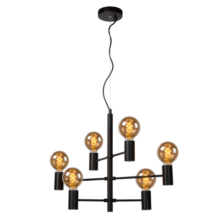 Suspension 6 lumières Candle noire en métal au design chic industriel