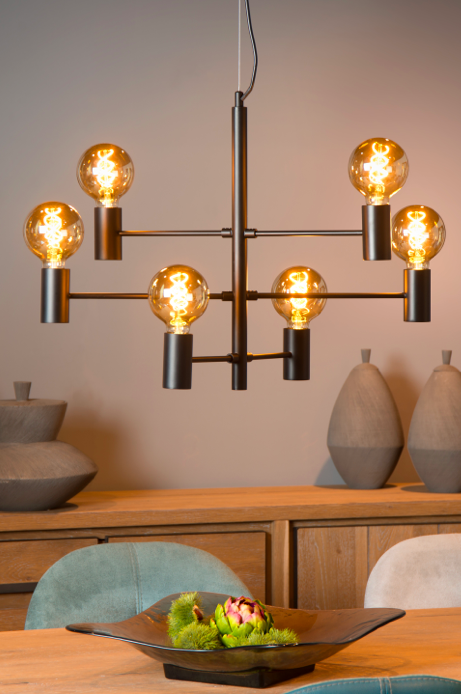 Suspension 6 lumières Candle noire en métal au design chic industriel
