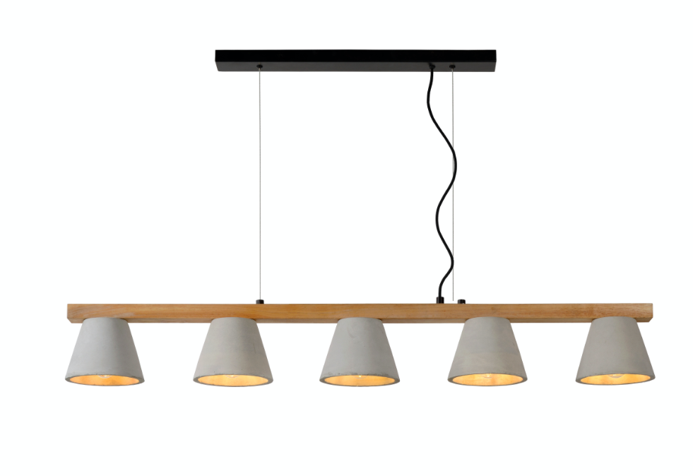 Suspension 5 lumières Mandre en bois et béton au design scandinave