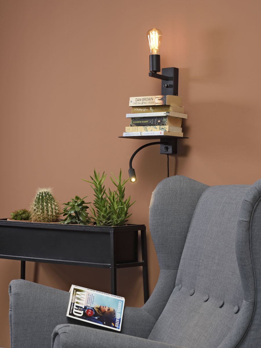 Applique murale étagère Florence avec chargeur USB et liseuse en métal au design naturel par It's About Romi Applique murale étagère Florence avec chargeur USB et liseuse en métal au design naturel par It's About Romi