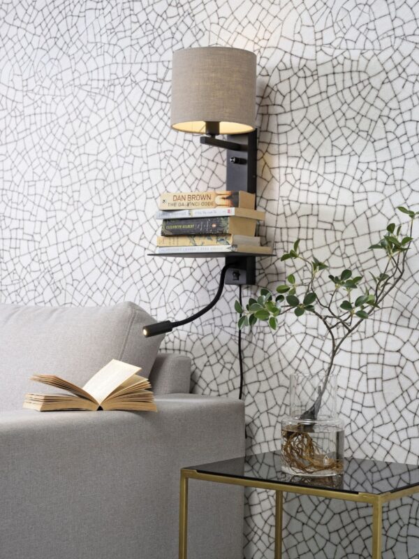Applique murale étagère Florence avec abat-jour et chargeur USB et liseuse en métal au design naturel par It's About Romi