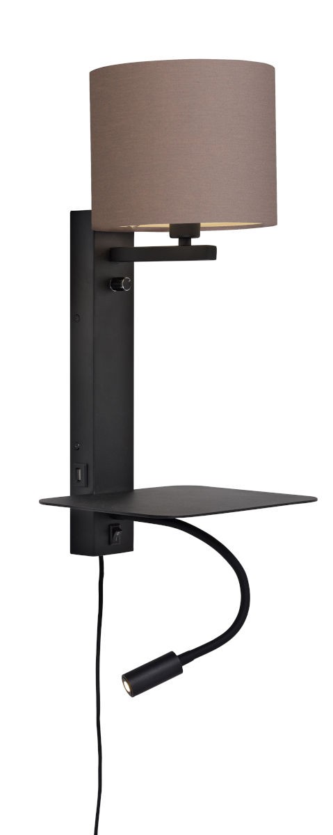 Applique murale étagère Florence avec abat-jour et chargeur USB et liseuse en métal au design naturel par It's About Romi Applique murale étagère Florence avec abat-jour et chargeur USB et liseuse en métal au design naturel par It's About Romi