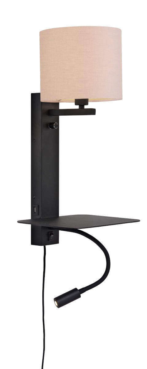 Applique murale étagère Florence avec abat-jour et chargeur USB et liseuse en métal au design naturel par It's About Romi Applique murale étagère Florence avec abat-jour et chargeur USB et liseuse en métal au design naturel par It's About Romi
