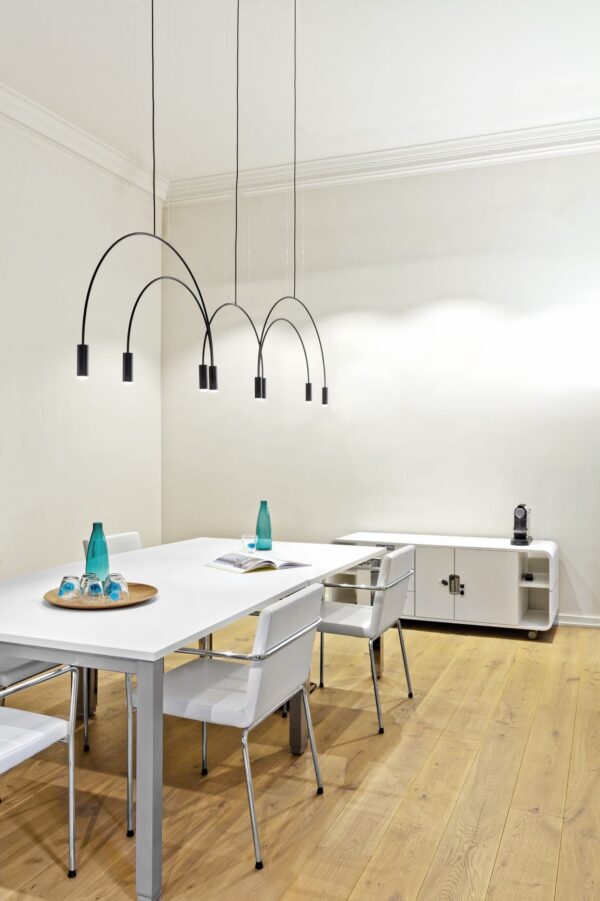 Suspension LED en aluminium - 5 arceaux - 8 lumières - Volta par Estiluz