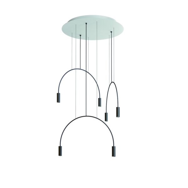 Suspension LED en aluminium - Pavillon rond - 3 arceaux - 6 lumières - Volta par Estiluz