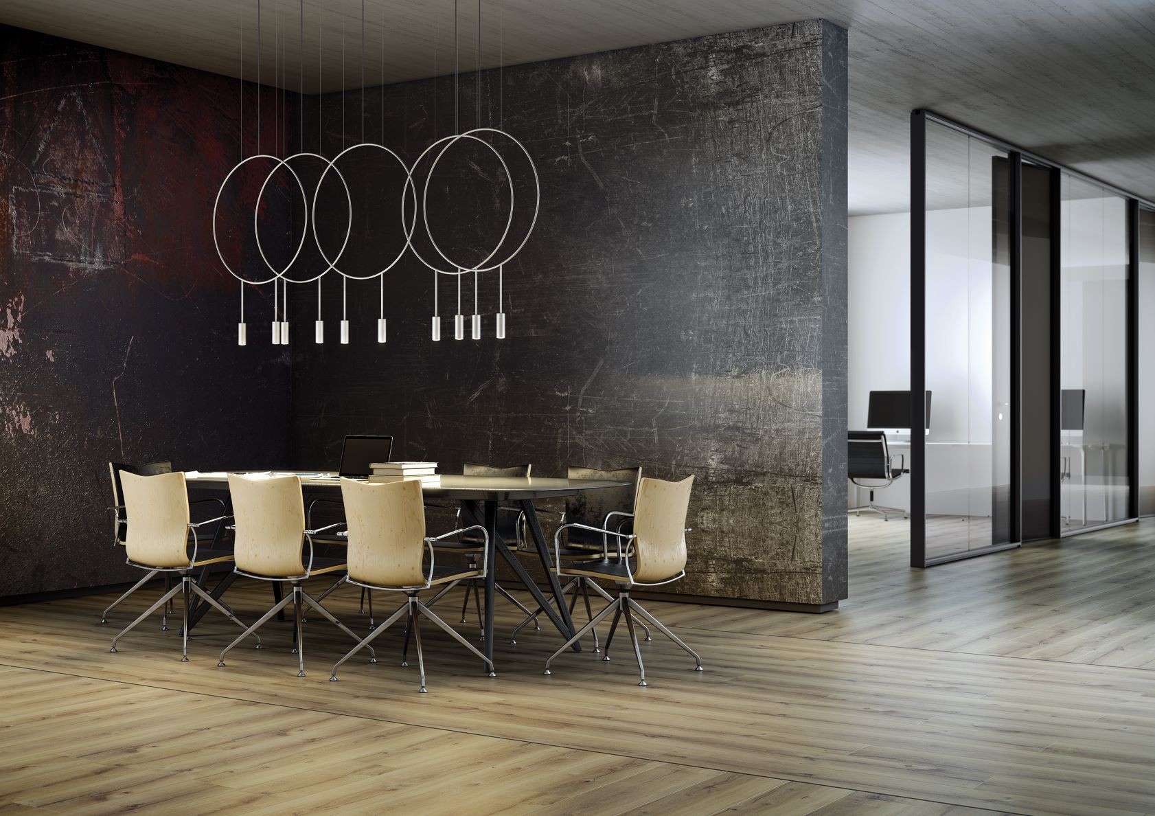 Suspension LED ronde - double arceau en aluminium - 1x Ø 38cm + 1x Ø 60cm - Revolta par Estiluz