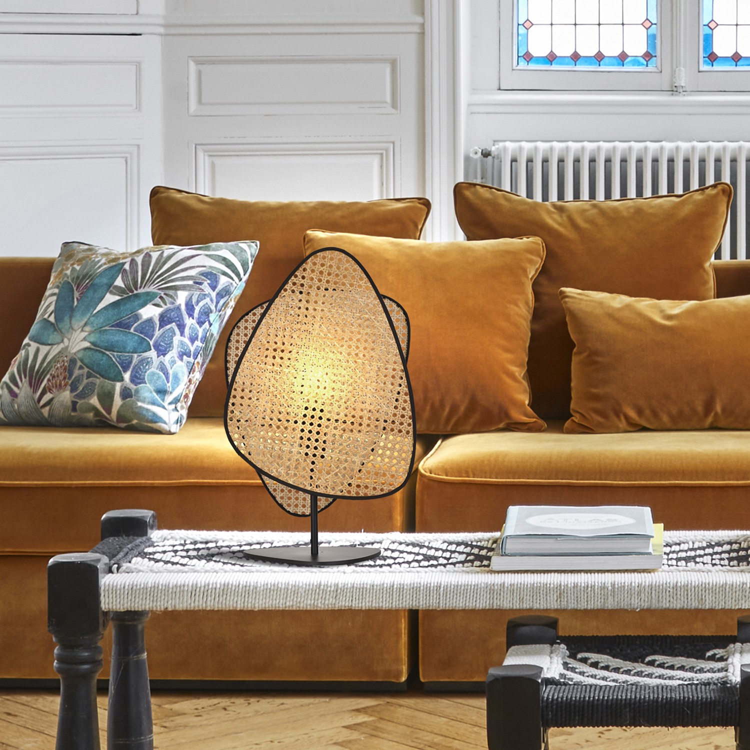 Lampe a poser Screen cannage 2 écrans en cannage par Market Set Lampe a poser Screen cannage 2 écrans en cannage par Market Set