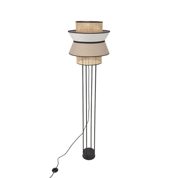 Lampadaire design Singapour Nude / blanc en cannage & lin naturel par Market Set