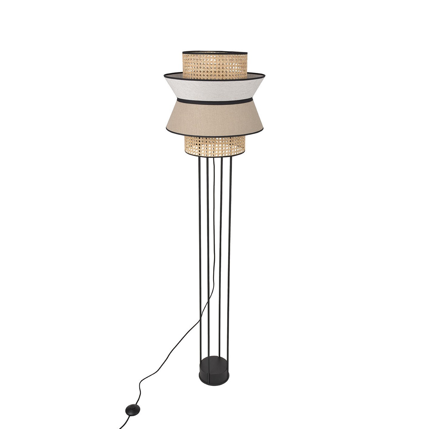 Lampadaire design Singapour Nude / blanc en cannage & lin naturel par Market Set