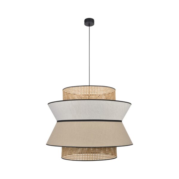 Suspension Singapour XXL Nude / blanc en cannage & lin naturel par Market Set