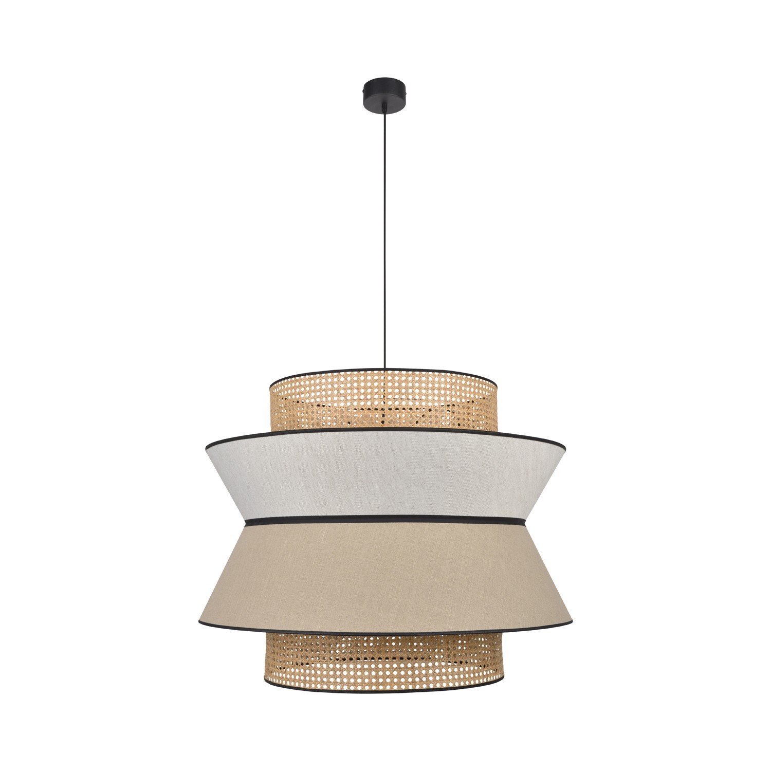 Suspension Singapour XXL Nude / blanc en cannage & lin naturel par Market Set